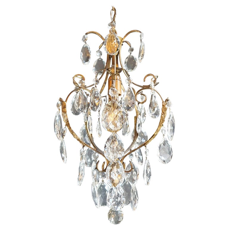 Lustré Cage Chandelier Crystal Ceiling Lamp Hall Lustre Antique Art Nouveau  For Sale at 1stDibs