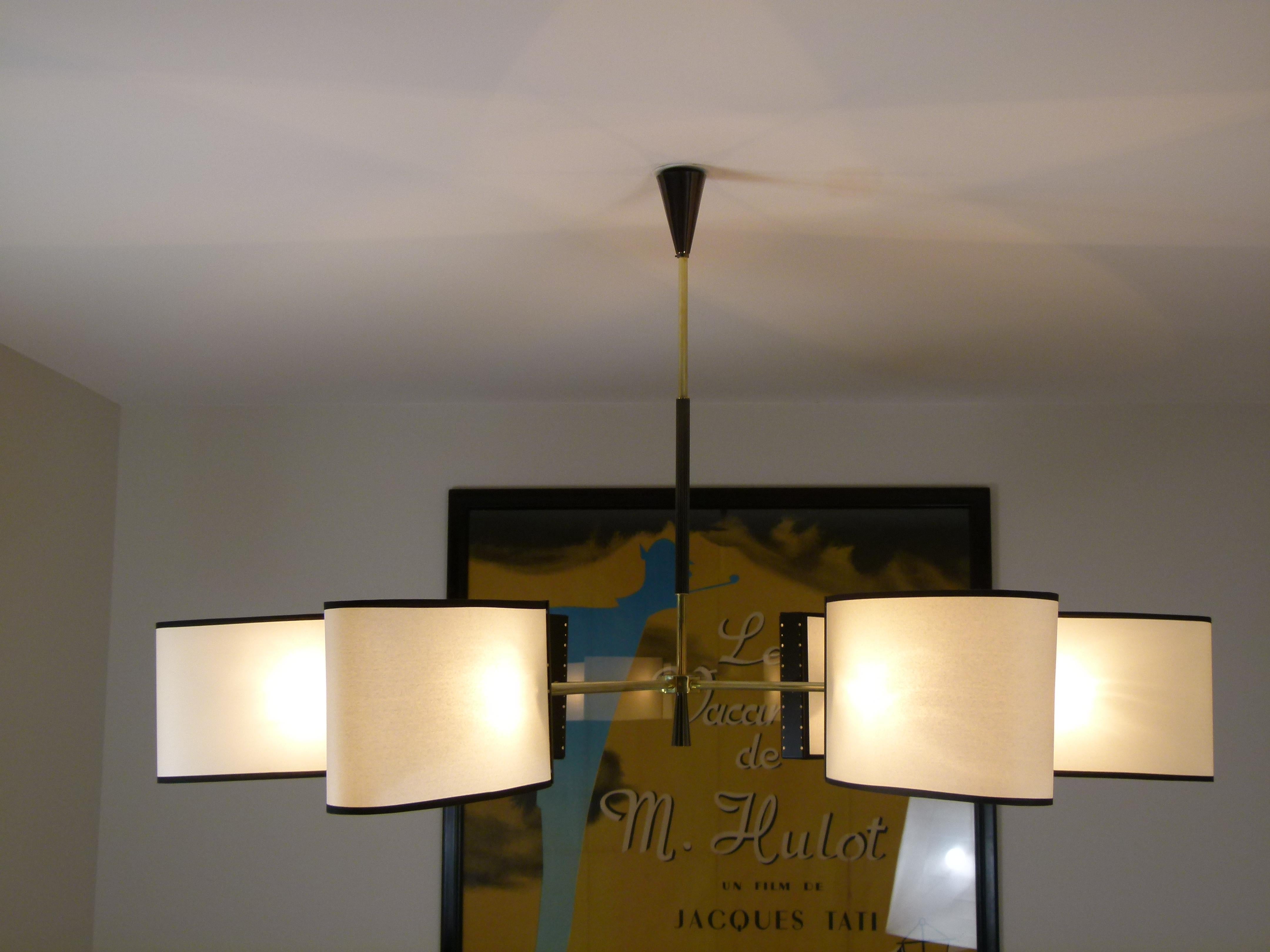 1950s Circular Chandelier With Six Arms Of Light by Maison Lunel 4
