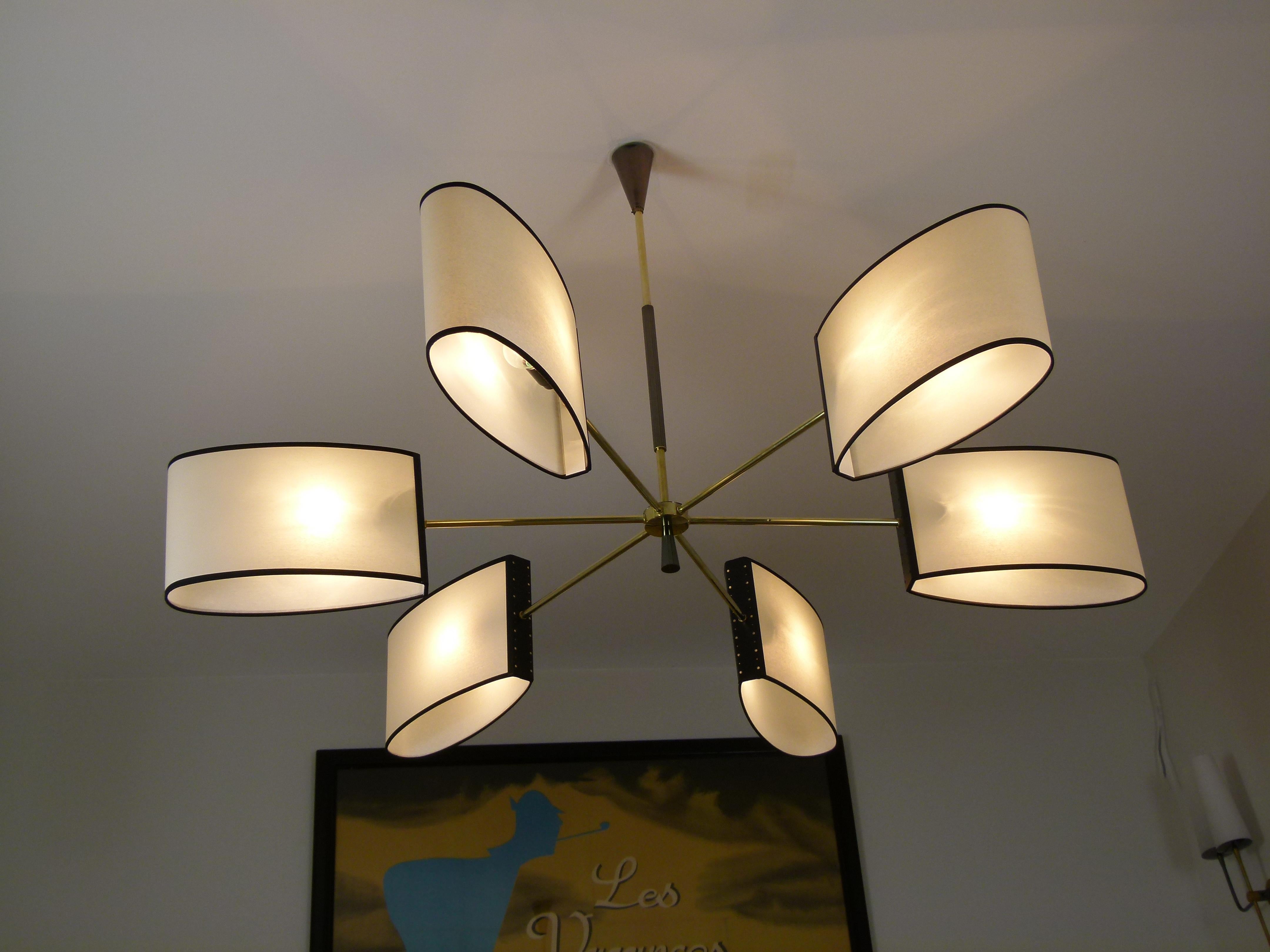 1950s Circular Chandelier With Six Arms Of Light by Maison Lunel 5