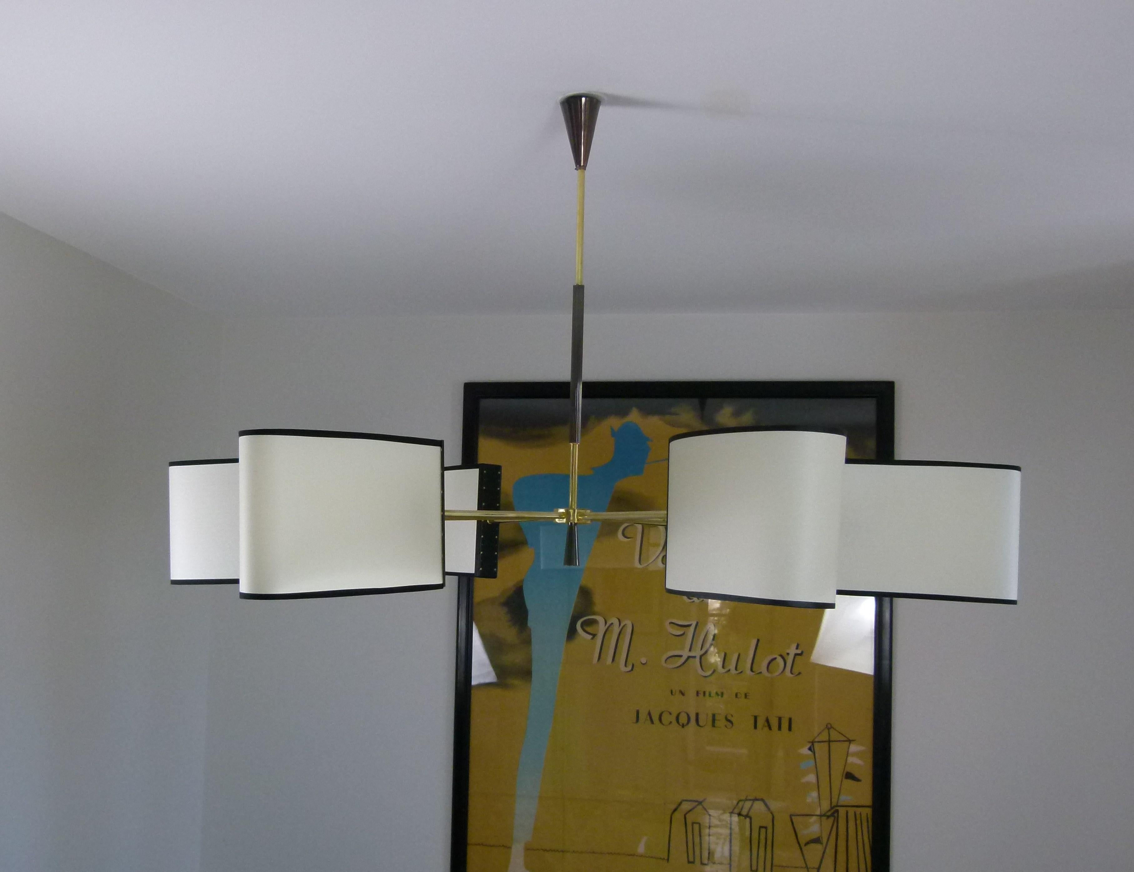 1950s Circular Chandelier With Six Arms Of Light by Maison Lunel 14