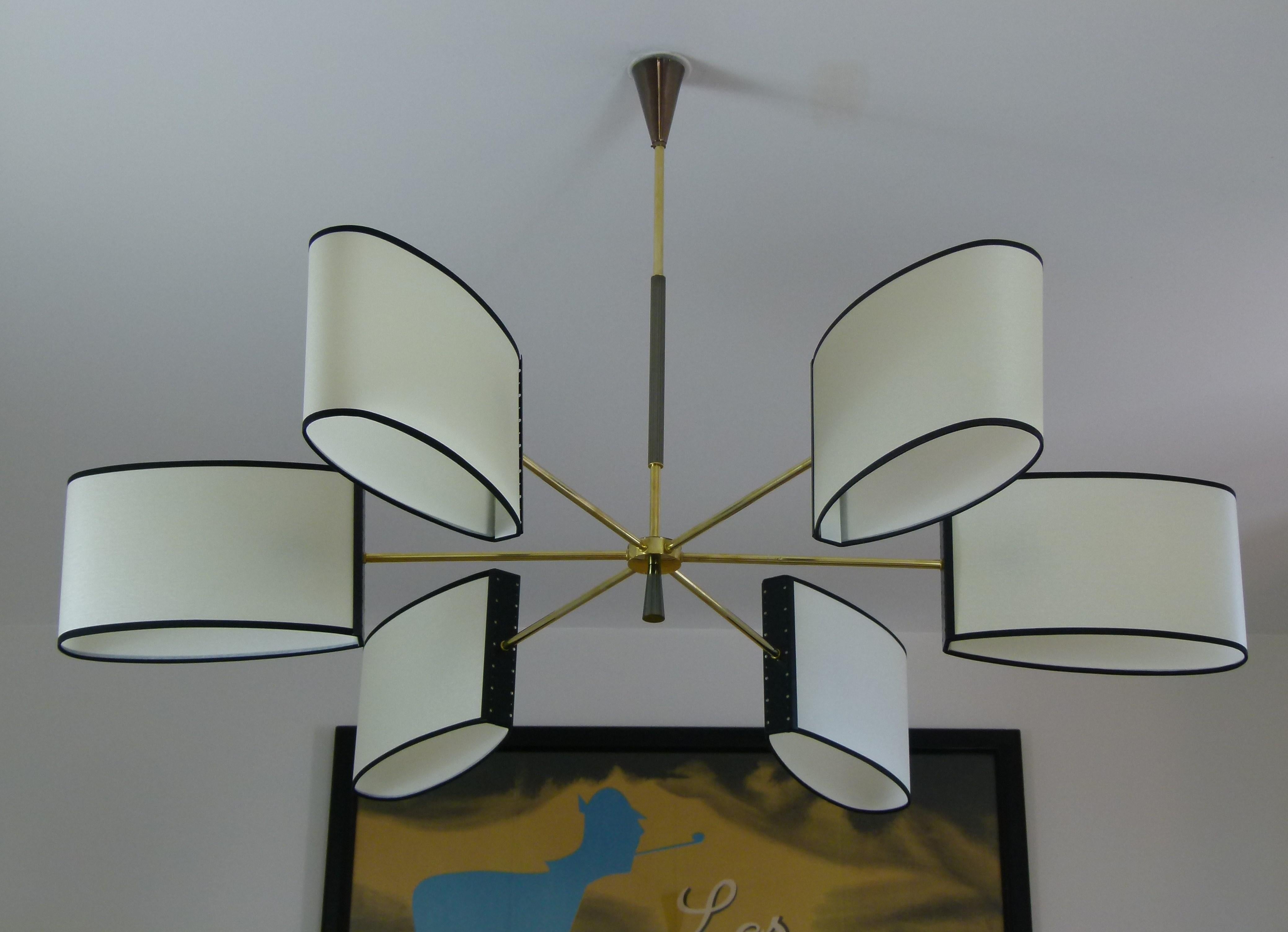 1950s Circular Chandelier With Six Arms Of Light by Maison Lunel 1