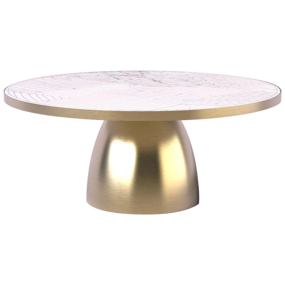 Bethan Gray Lustre Dhow Small Coffee Table in White and Brass For Sale
