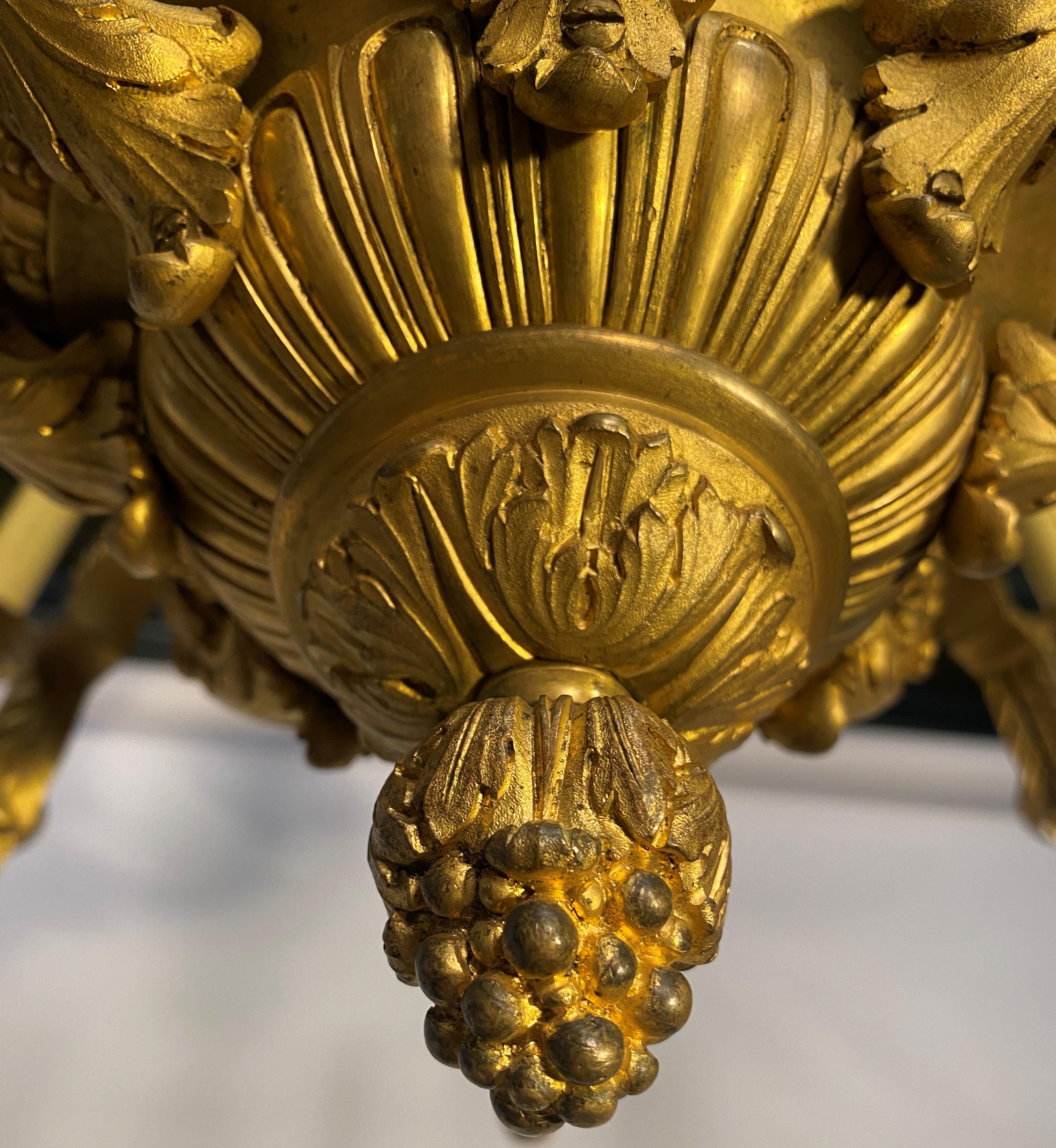 Louis XIV Style Gilt Bronze Chandelier Model Inspired By André Charles Boulle For Sale 7