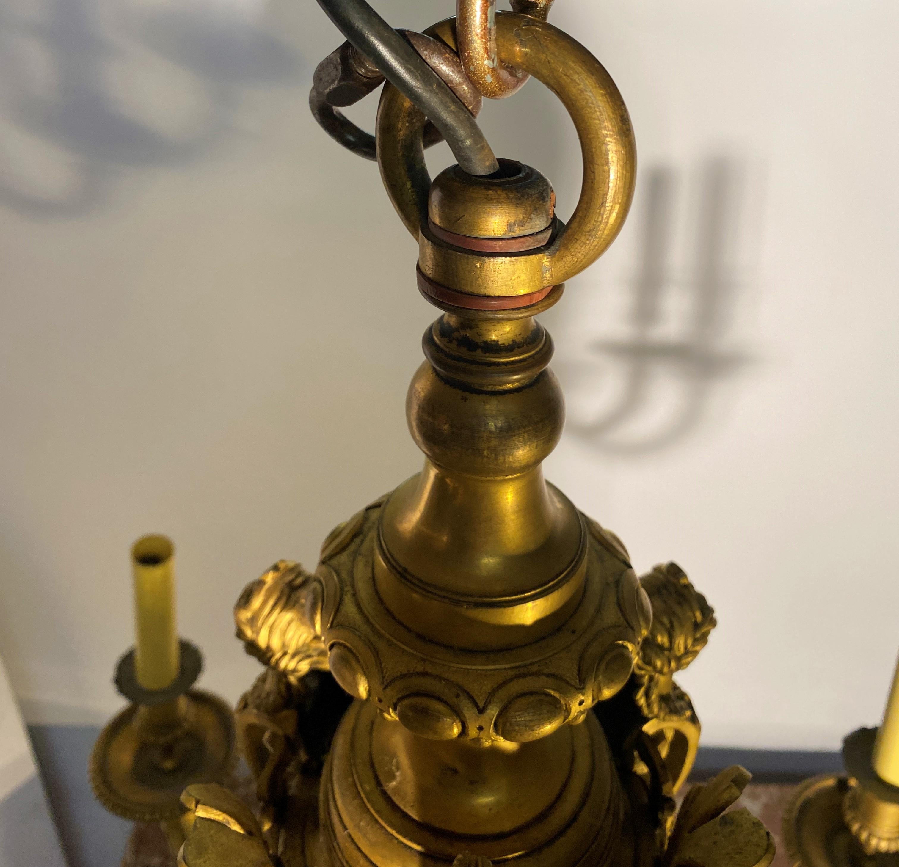 Louis XIV Style Gilt Bronze Chandelier Model Inspired By André Charles Boulle For Sale 8