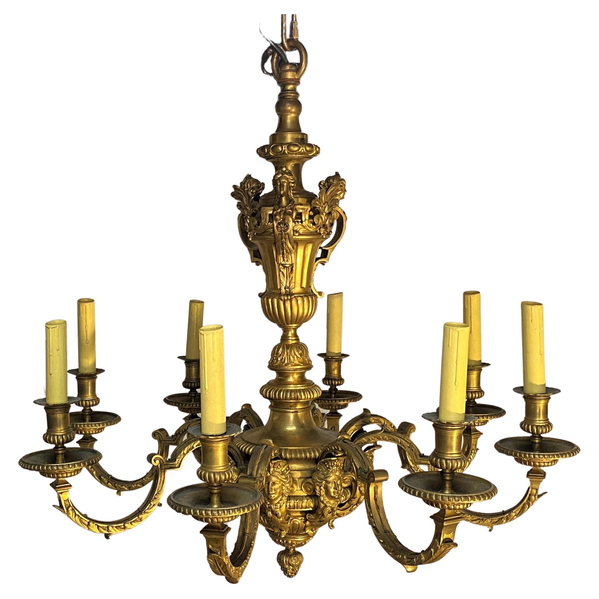 Louis XIV Style Gilt Bronze Chandelier Model Inspired By André Charles Boulle For Sale