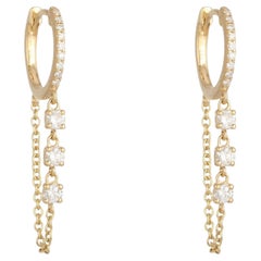 0.37ct Full Cut Diamond Lustre Flow 14K Yellow Gold Dangle Hoop Earrings