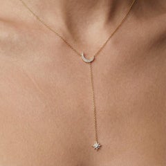 Lustre Moon Diamond 14K (or 18k upon request) Yellow Gold Lariat Necklace