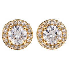Lustre of London – 3,50 Karat CZ, vergoldet mit Gelbgold, klassische Halo-Ohrstecker