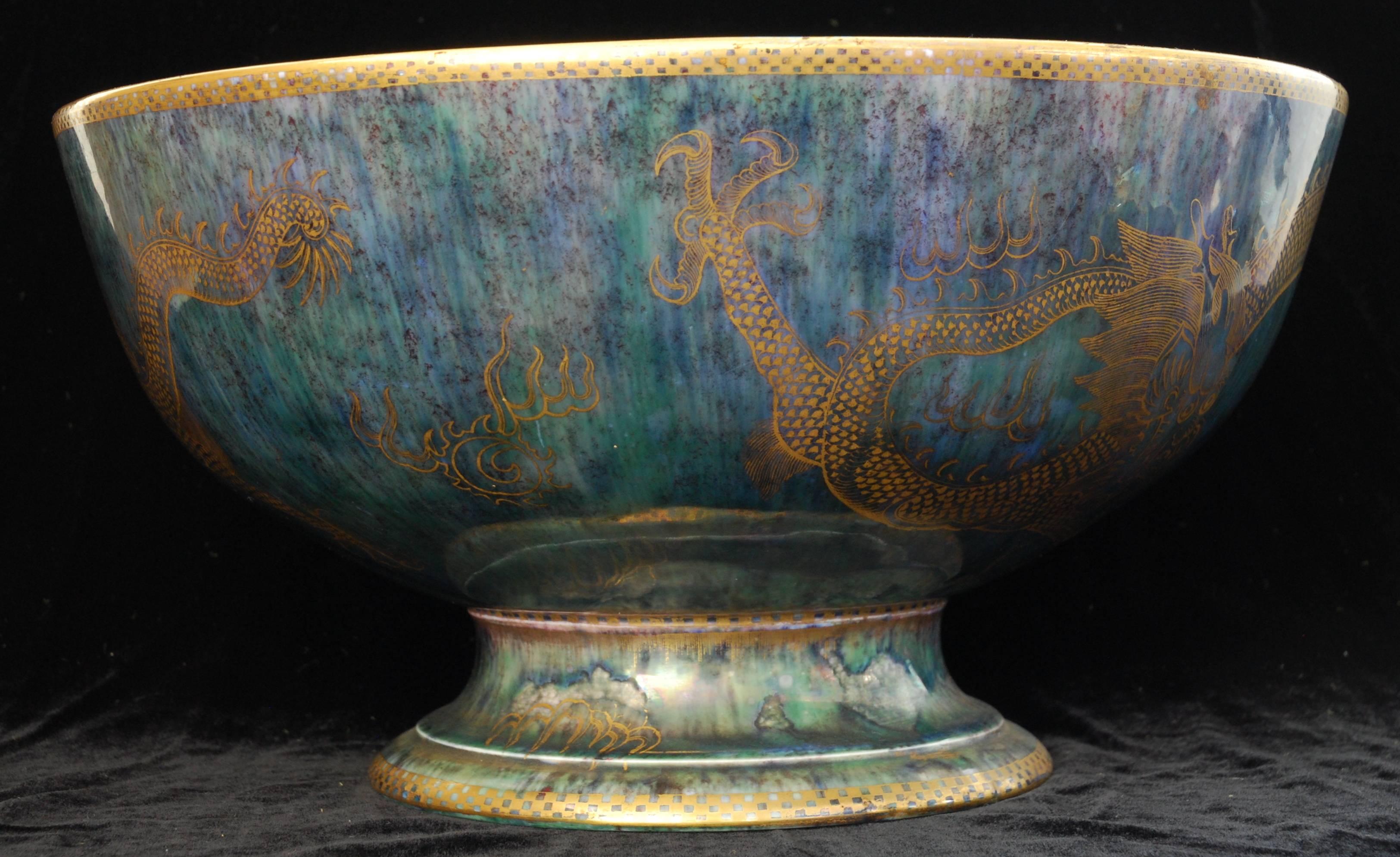 English Lustre Punch Bowl with Dragons, Wedgwood, circa 1925