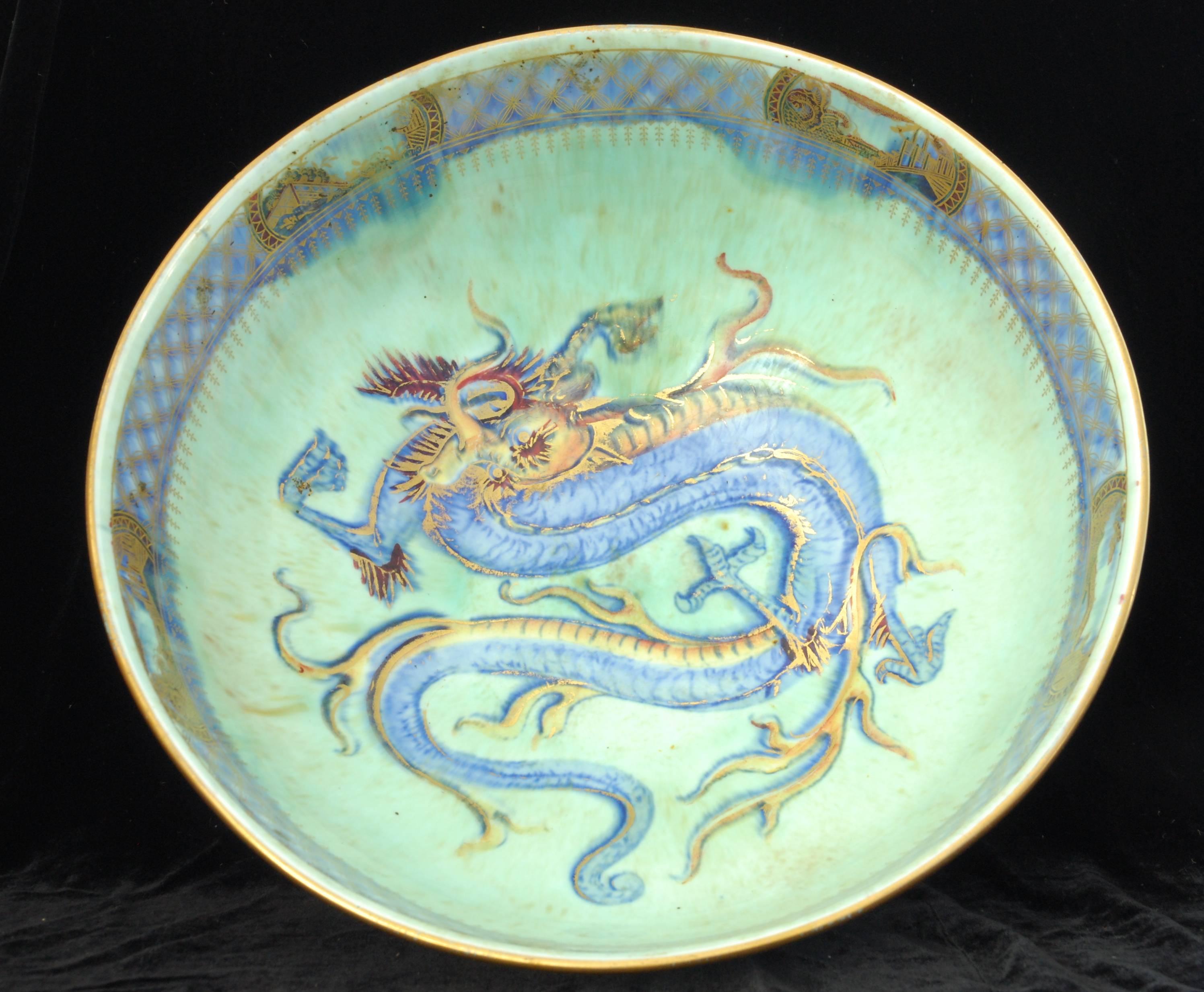 Enameled Lustre Punch Bowl with Dragons, Wedgwood, circa 1925