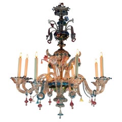 Lustre vénitien en verre de Murano multicolore, vers 1880