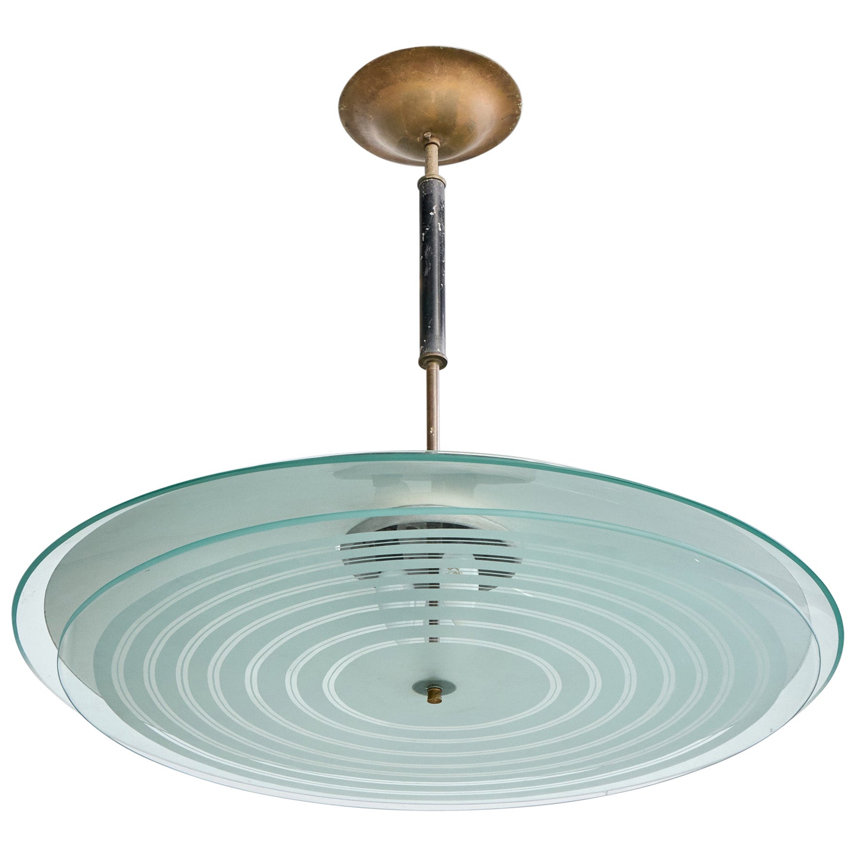 Lustres Pelotas, Lampada a sospensione, ottone, metallo, vetro, Brasile, anni '60