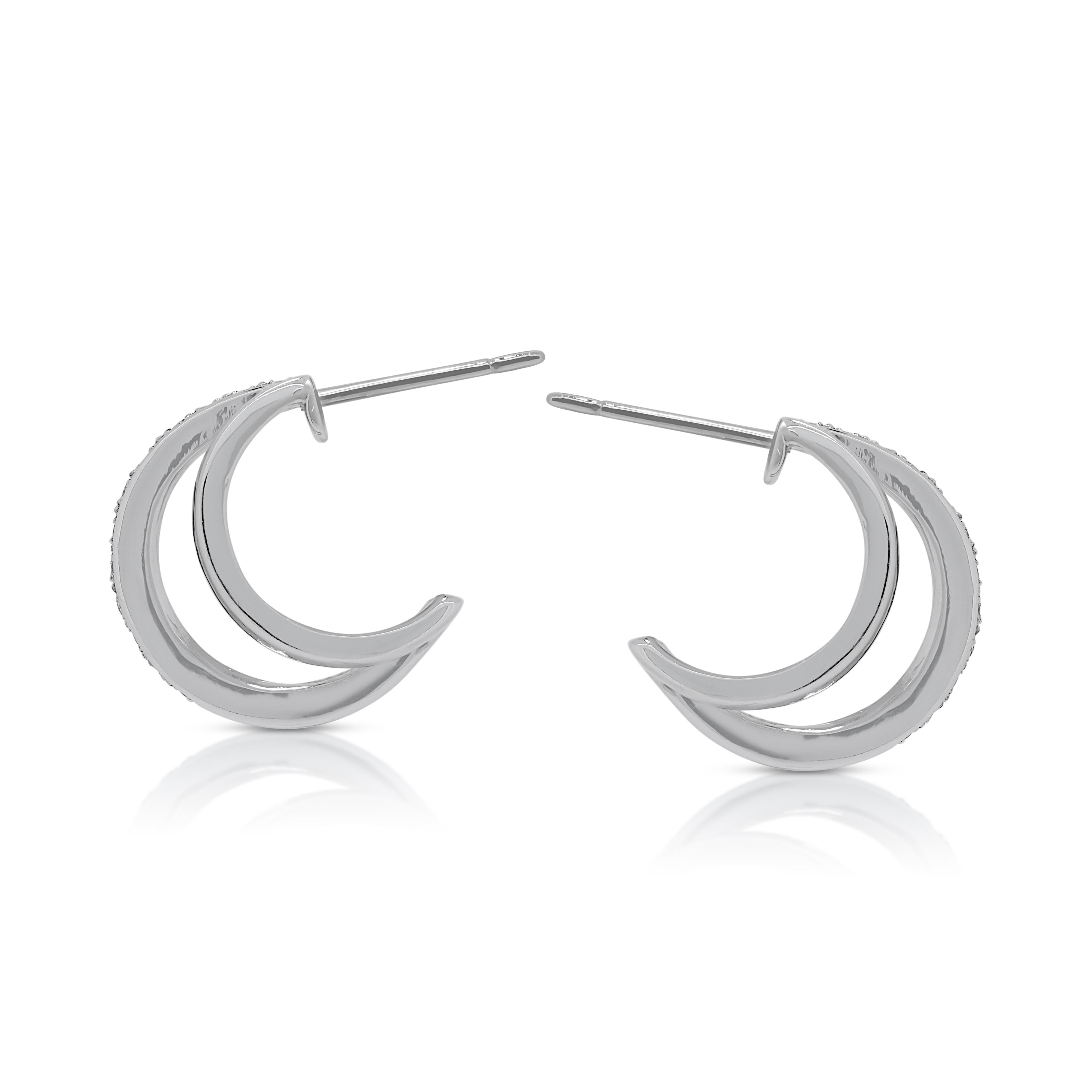 Women's Lustrous 0.12ct Diamonds Hoop Earrings in 18K White Gold For Sale