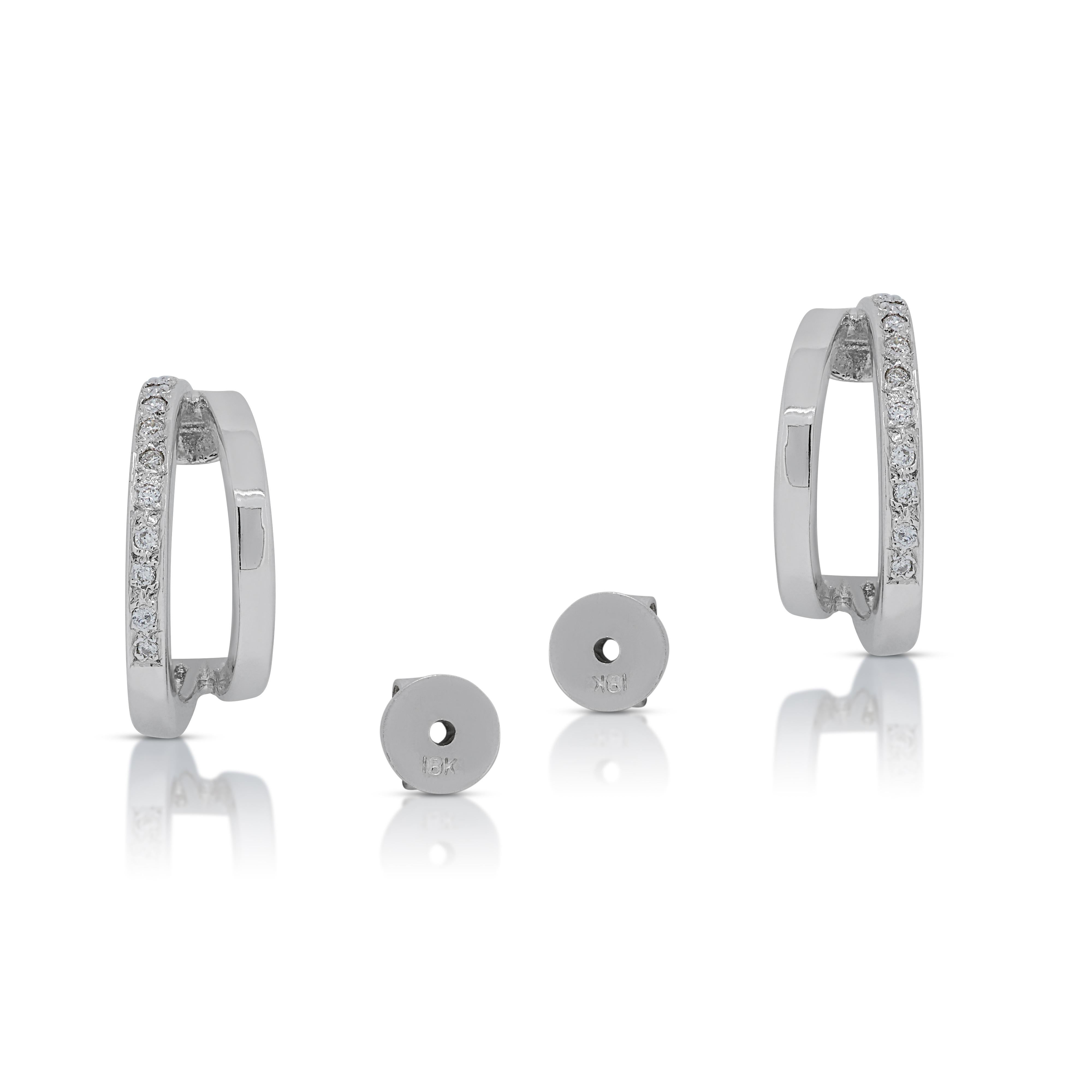 Lustrous 0.12ct Diamonds Hoop Earrings in 18K White Gold For Sale 2