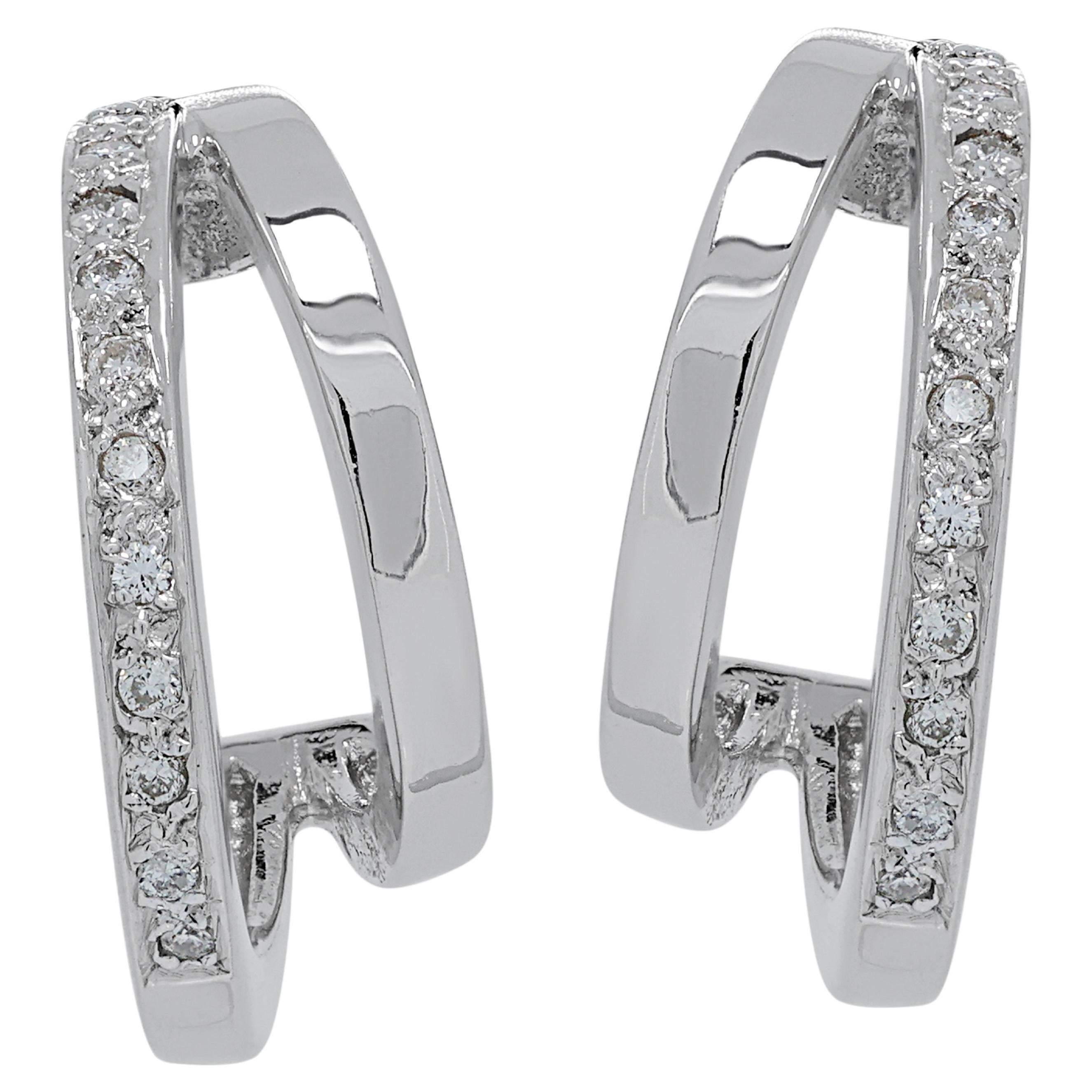 Lustrous 0.12ct Diamonds Hoop Earrings in 18K White Gold For Sale