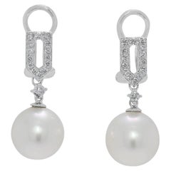 Lustrous 0.32ct Natural Diamond & Akoya Pearl Drop Earrings in 18K White Gold