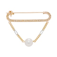 Brillante Broche de Diamante Natural de 0,3ct y Perla Akoya en Oro Amarillo de 14K