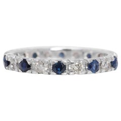 Lustroso Anillo de Eternidad de Zafiro y Diamante Natural de 0,55 quilates en Oro Blanco de 18 quilates