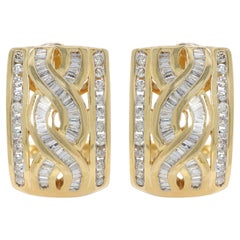 Boucles d'oreilles en or jaune 18 carats avec diamants naturels de 1 carat et 12 points