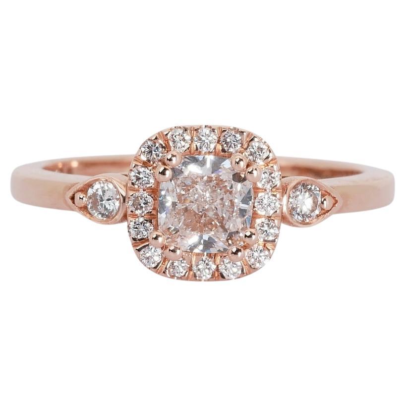 Lustrous 1.04ct Double Excellent Ideal Cut Diamonds Halo Ring in 18k Rose Gold (Bague de halo en or rose 18k) en vente