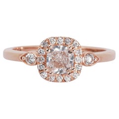 Lustrous 1.04ct Double Excellent Ideal Cut Diamonds Halo Ring in 18k Rose Gold (Bague de halo en or rose 18k) 