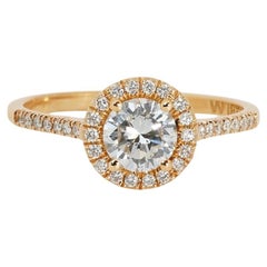Bague de halo en or jaune 18 carats de 1,11 ct de diamants triples excellents à taille idéale