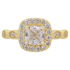Lustrous 1.28ct Diamonds Halo Ring in 18k Yellow Gold - IGI Certified