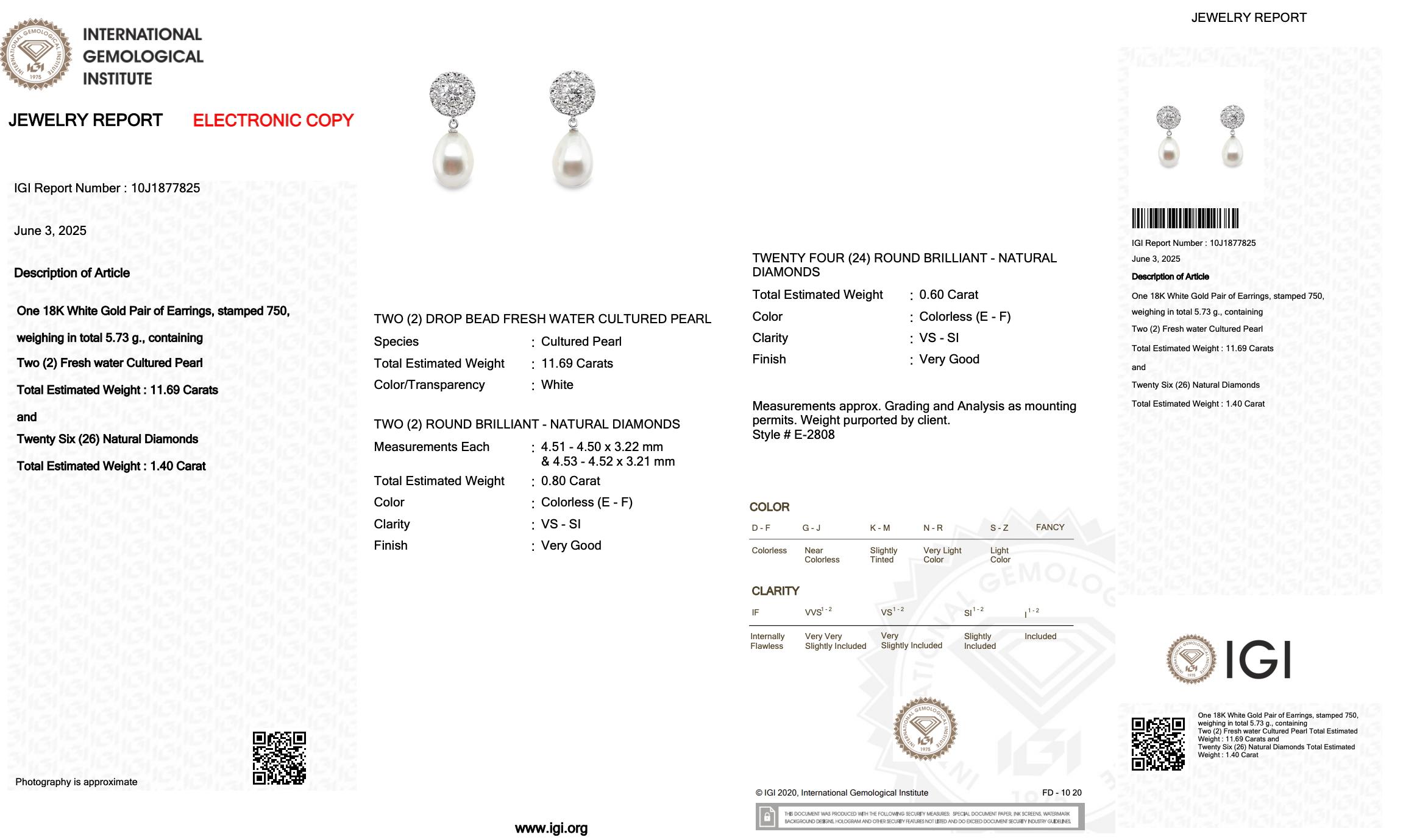 Glänzende 13,09ct Süßwasser-Zuchtperlen und Diamanten Tropfenohrringe Damen im Angebot