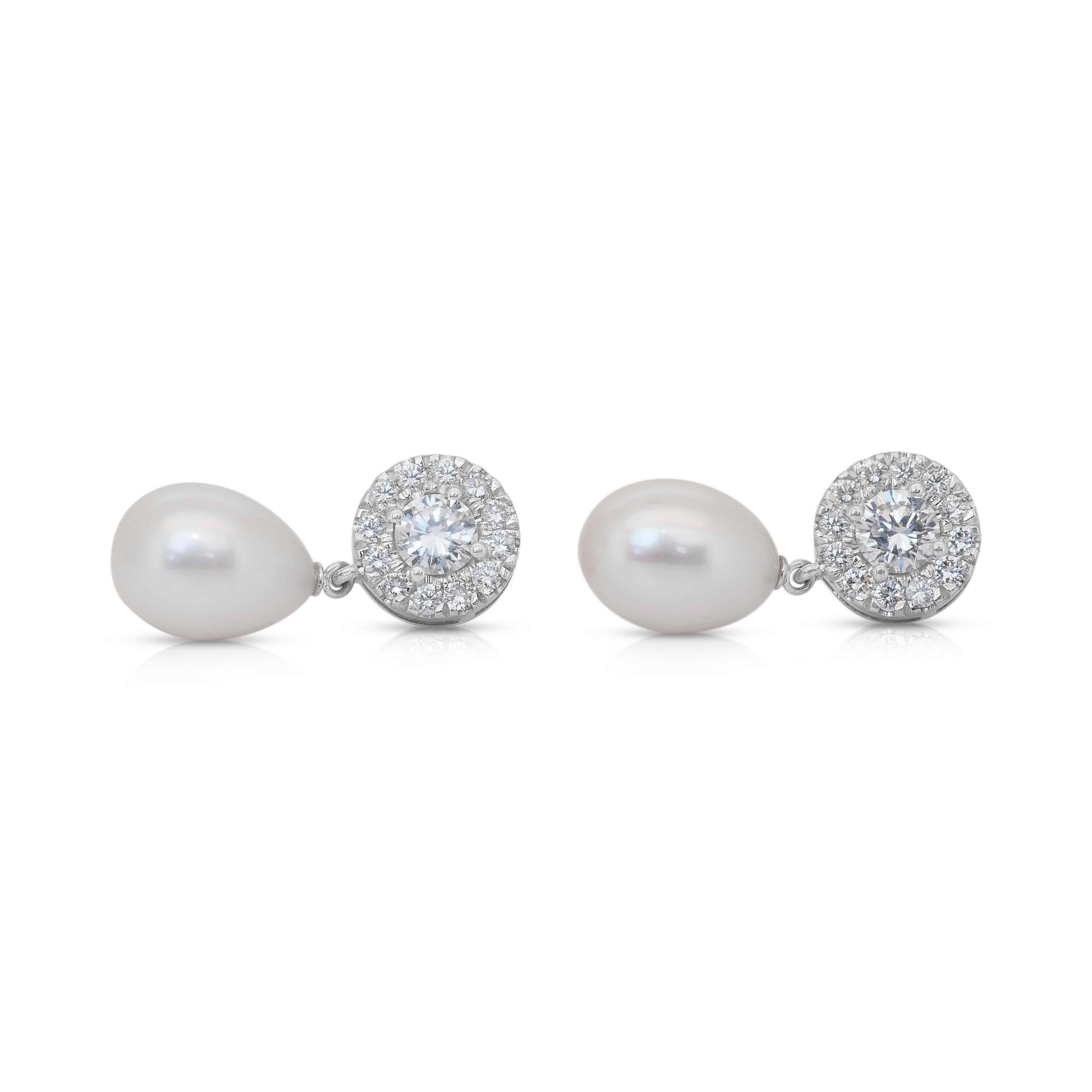 Glänzende 13,09ct Süßwasser-Zuchtperlen und Diamanten Tropfenohrringe im Angebot 1