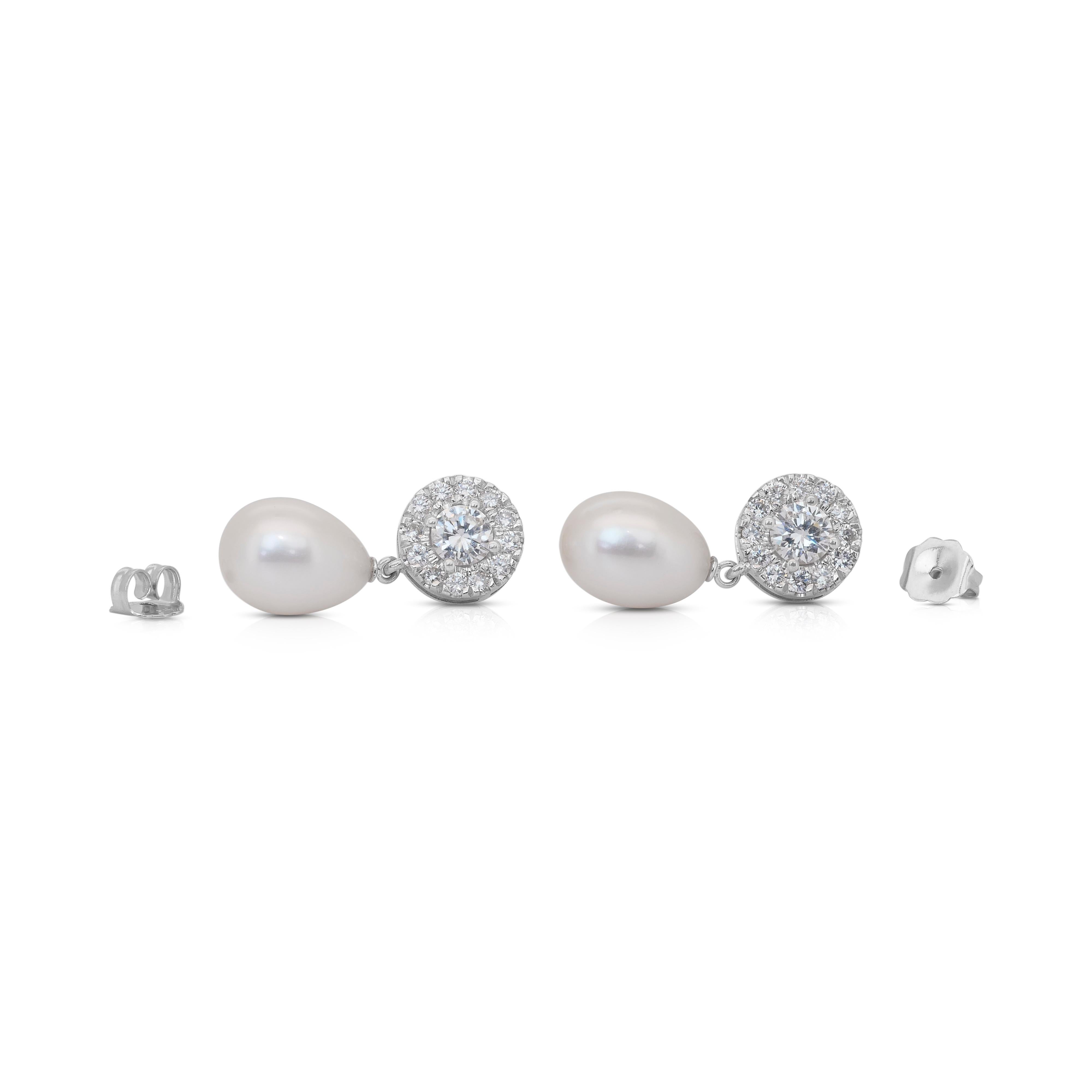 Glänzende 13,09ct Süßwasser-Zuchtperlen und Diamanten Tropfenohrringe im Angebot 2