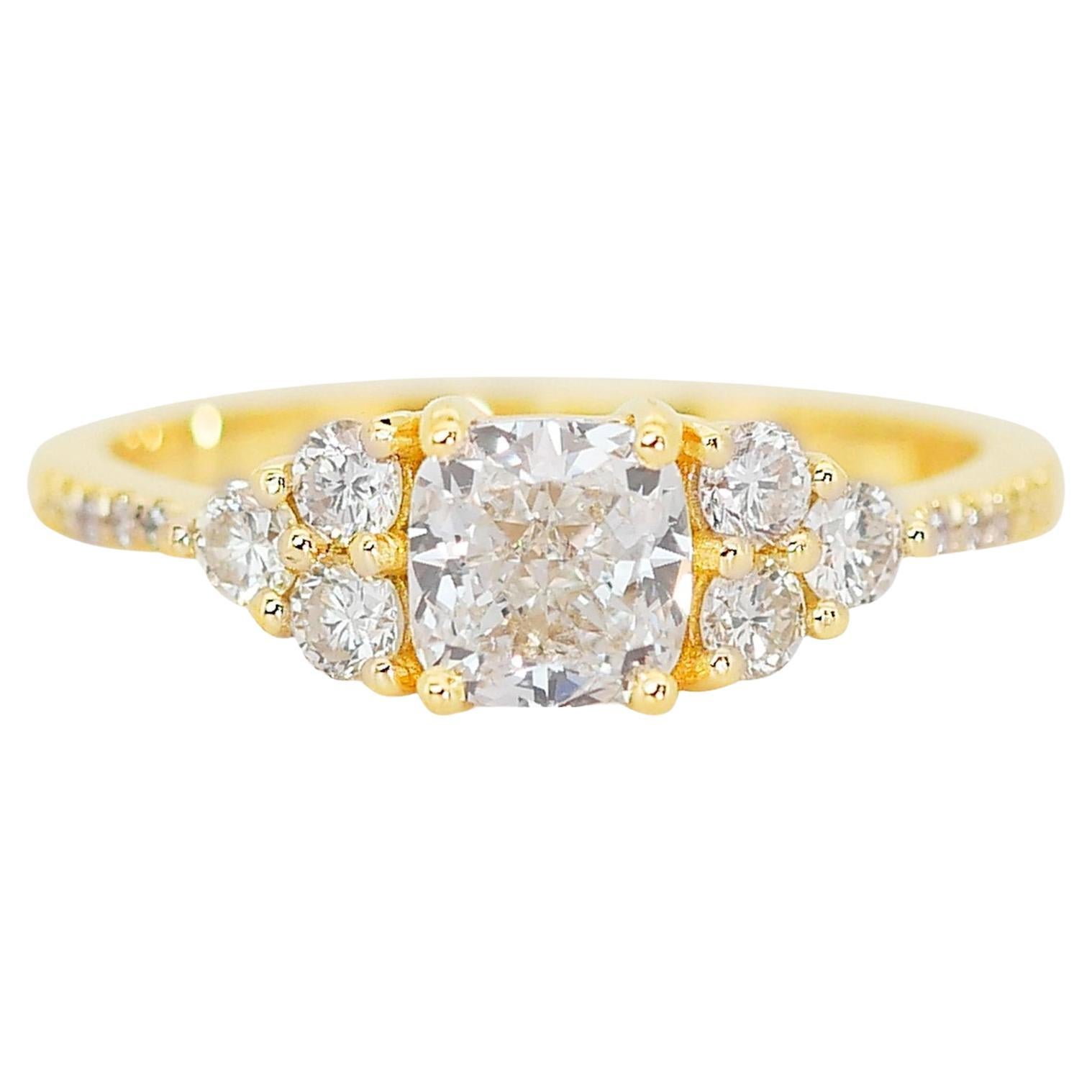 Lustrous 1.32ct Diamond Pave Ring in 18k Yellow Gold - GIA Certified For Sale