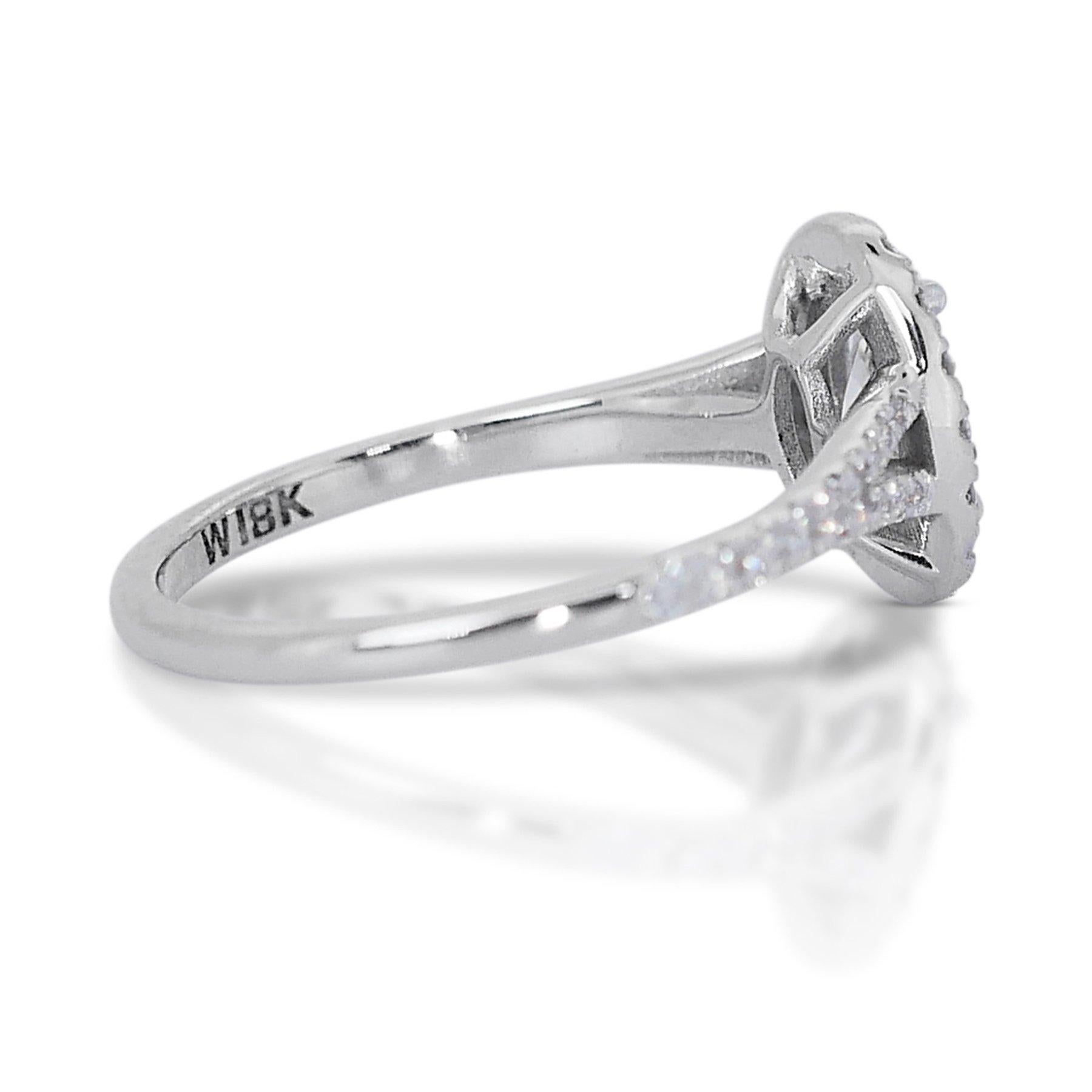 Leuchtend 1,41 Karat Doppelter ausgezeichneter Idealschliff Diamanten Halo-Ring aus 18 Karat Weißgold im Zustand „Neu“ im Angebot in רמת גן, IL