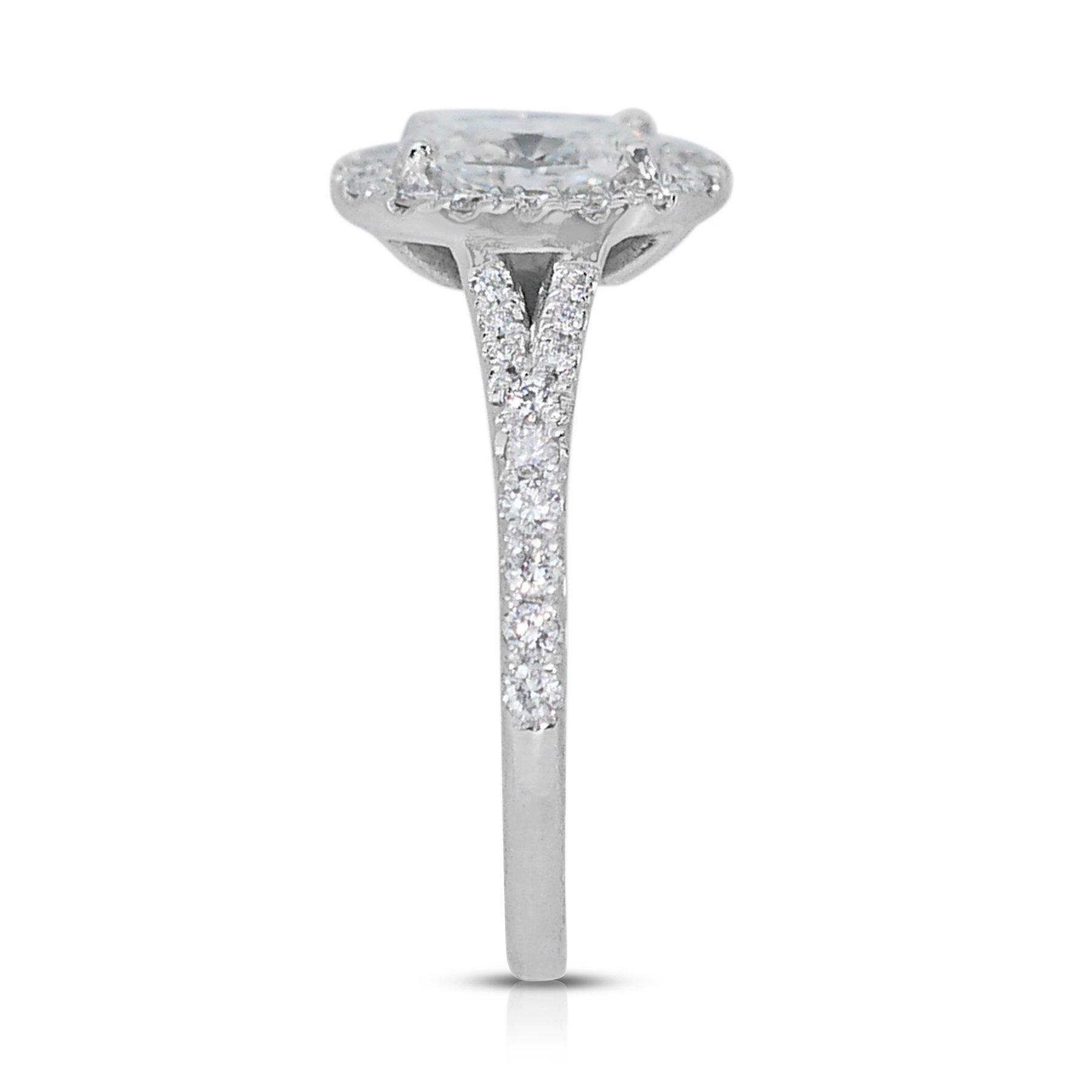 Leuchtend 1,41 Karat Doppelter ausgezeichneter Idealschliff Diamanten Halo-Ring aus 18 Karat Weißgold im Angebot 1