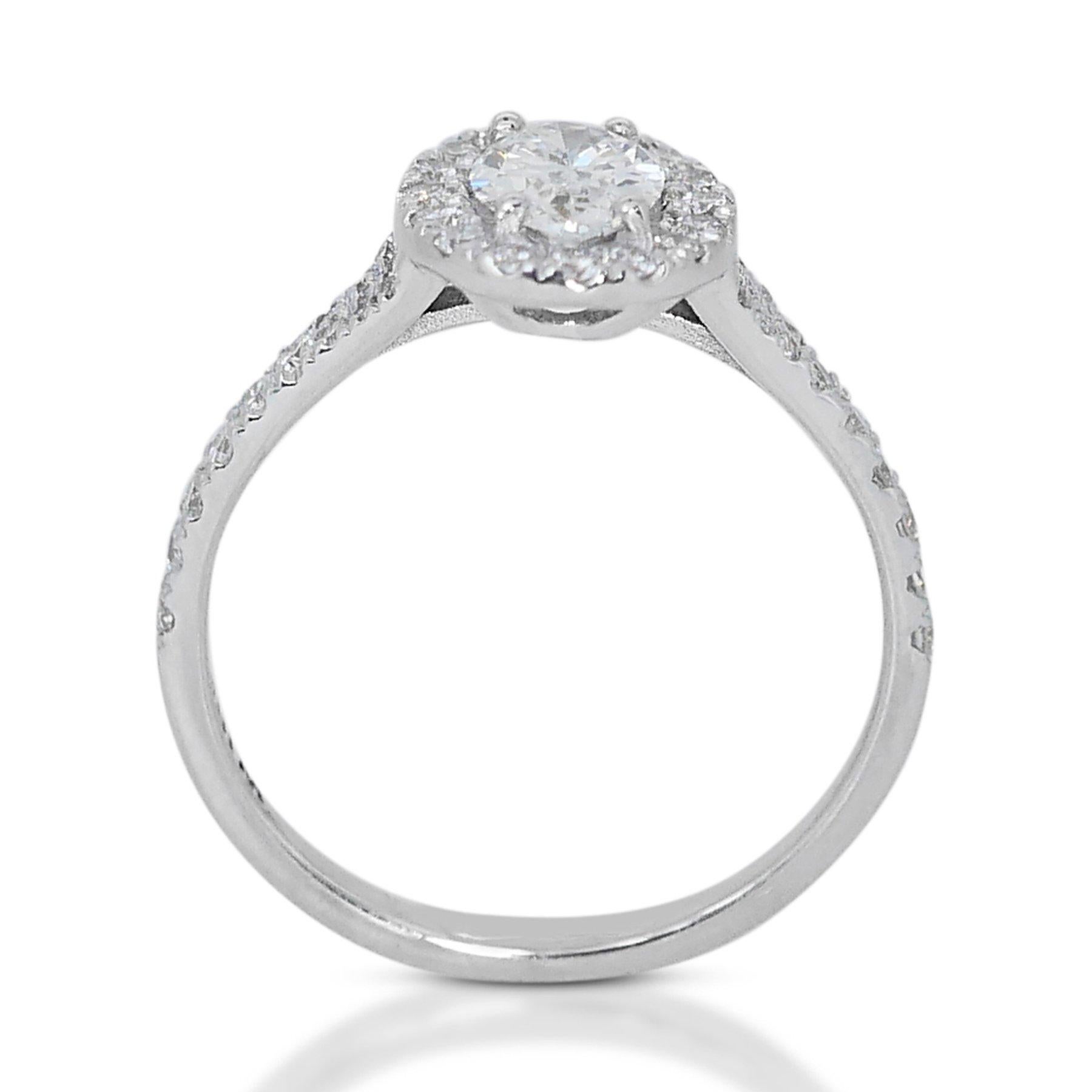 Leuchtend 1,41 Karat Doppelter ausgezeichneter Idealschliff Diamanten Halo-Ring aus 18 Karat Weißgold im Angebot 2
