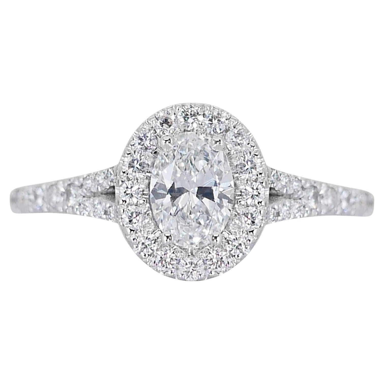 Bague Halo en or blanc 18 carats avec double excellent diamant taille idéale de 1,41 carat