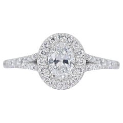 Lustrous 1.41ct Double Excellent Ideal Cut Diamonds Halo Ring in 18k White Gold 