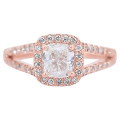 Lustrous 1.45ct Diamonds Halo Ring in 14k Rose Gold - IGI Certified Lustrous 1.45ct Diamonds Halo Ring in 14k Rose Gold - IGI Certified