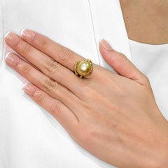 Lustrous 15.17ct Pearl and Diamond Statement Ring in 18k Yellow Gold