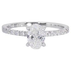 Lustrous 1.56ct Oval Diamond Pave Ring in 18k White Gold - GIA Certified (Bague pavée de diamants ovales de 1,56ct en or blanc 18k)