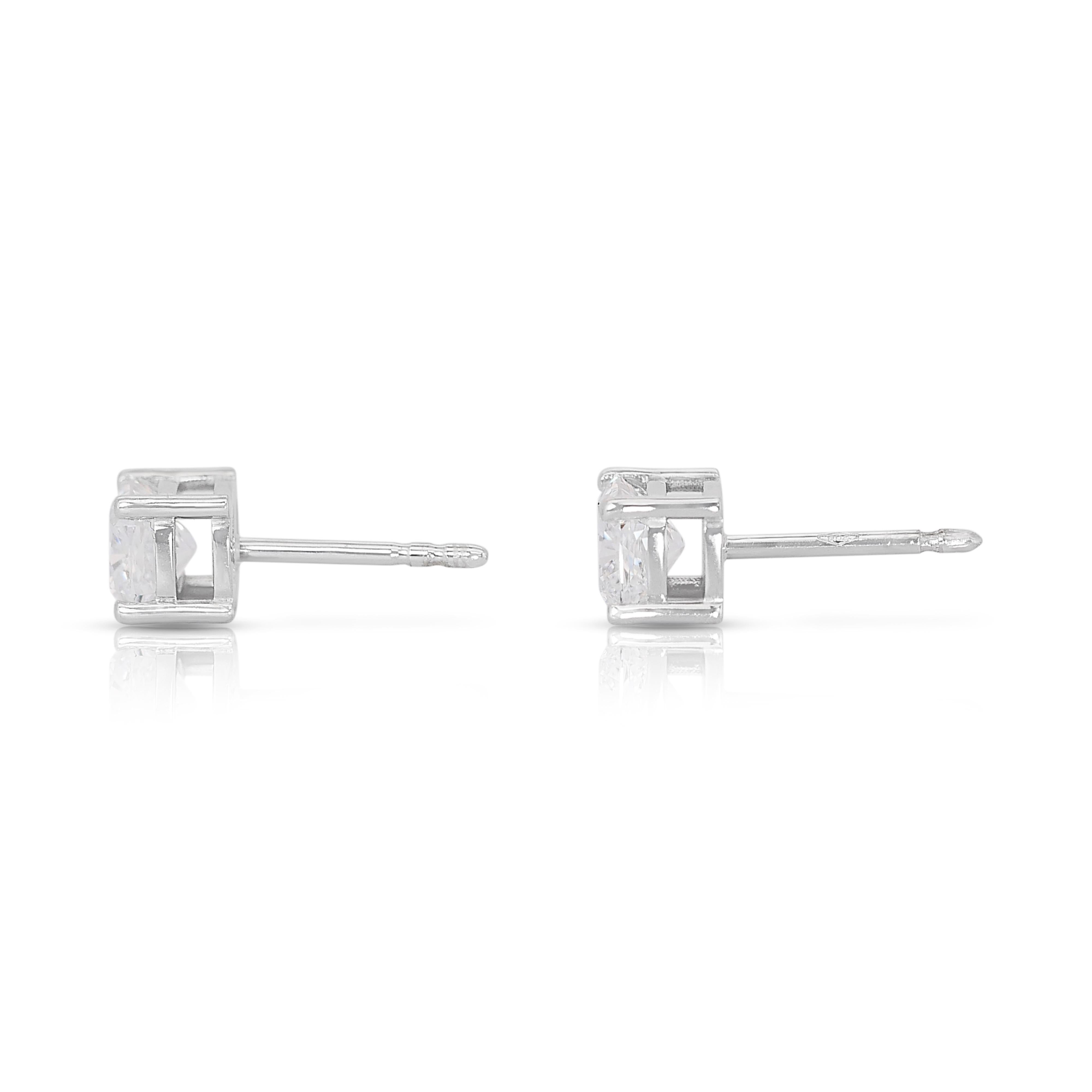 Cushion Cut Lustrous 1.60ct Diamonds Stud Earrings in 18k White Gold - GIA Certified For Sale
