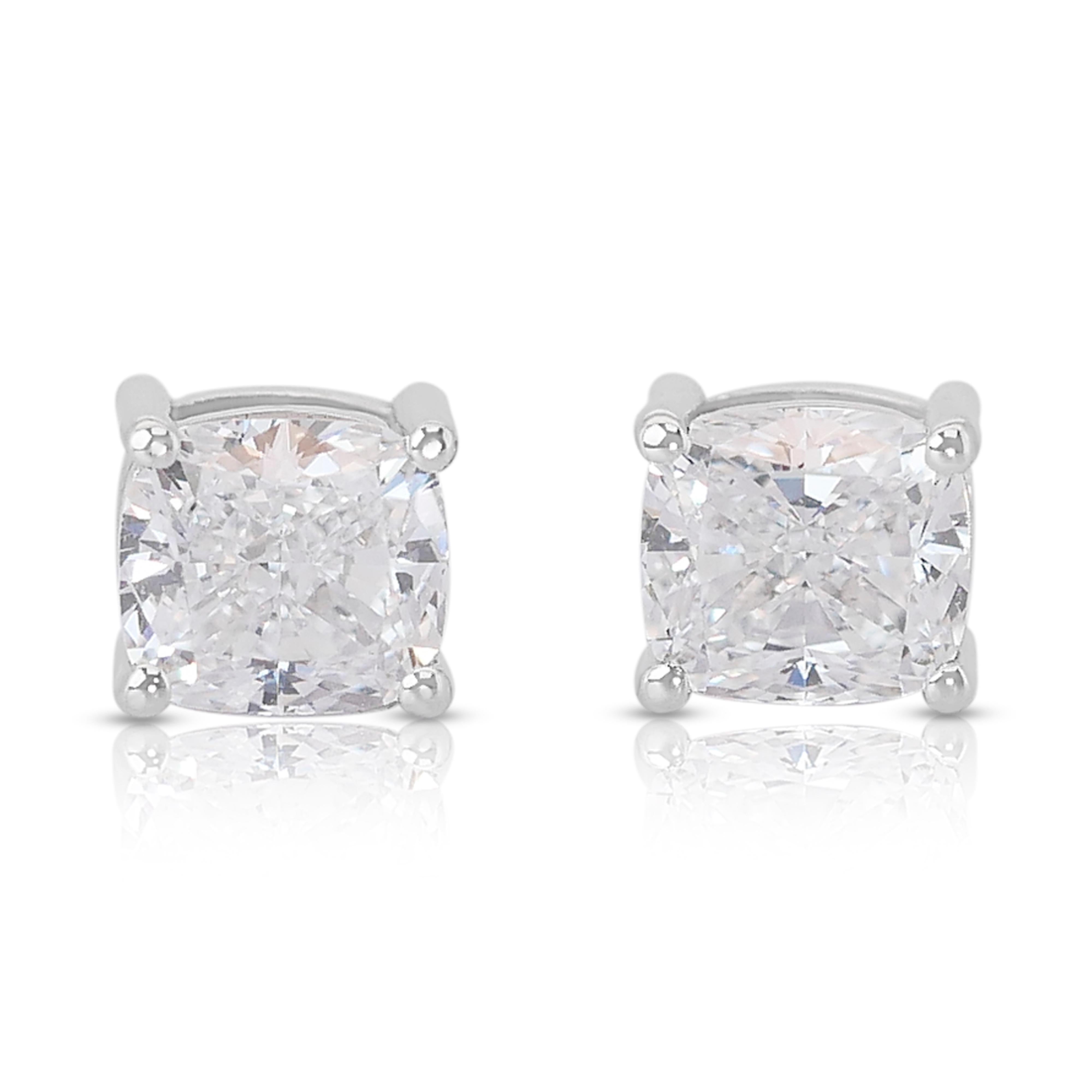 Lustrous 1.60ct Diamonds Stud Earrings in 18k White Gold - GIA Certified For Sale 2