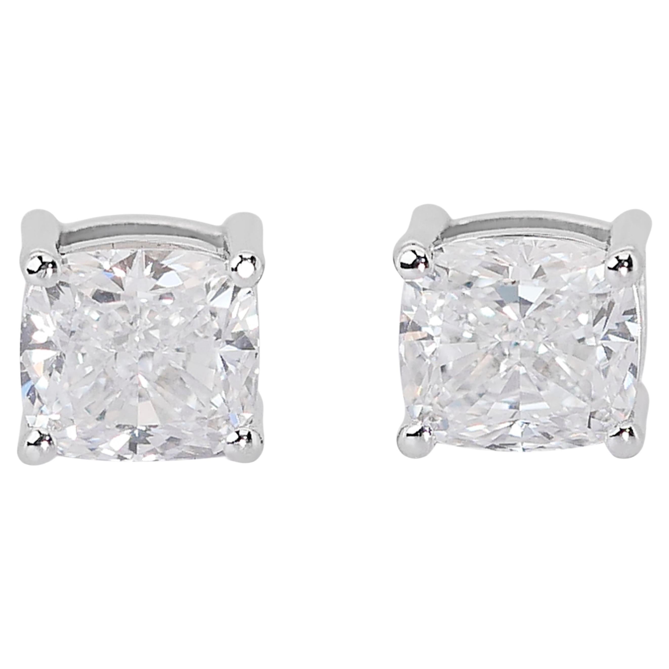 Lustrous 1.60ct Diamonds Stud Earrings in 18k White Gold - GIA Certified For Sale
