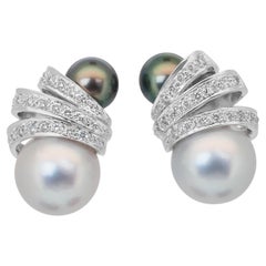 Lustrous 17.02ct Salt Water Cultured Pearls and Diamonds Earrings