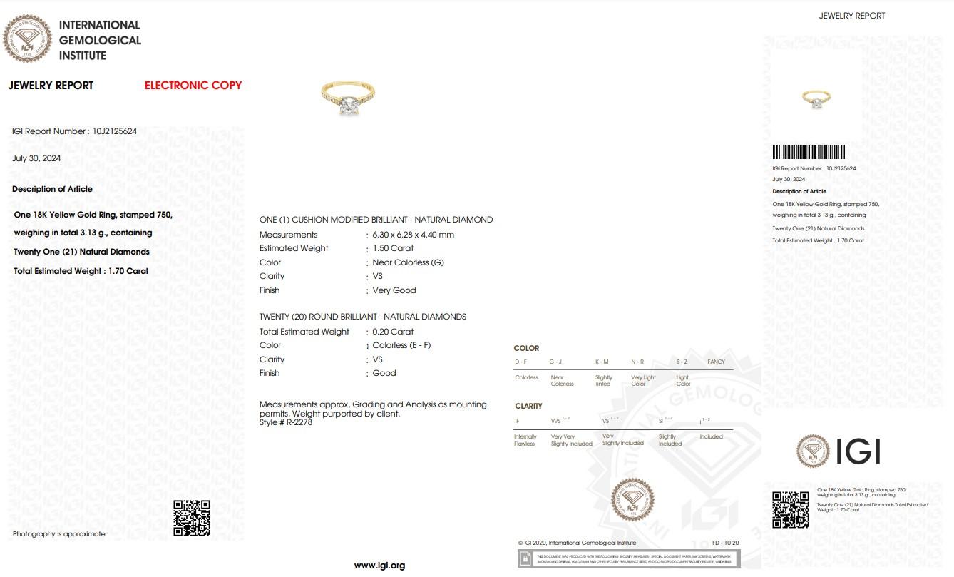 Women's Lustrous 1.70ct Diamonds Pave Ring in 18k Yellow Gold - IGI Certified