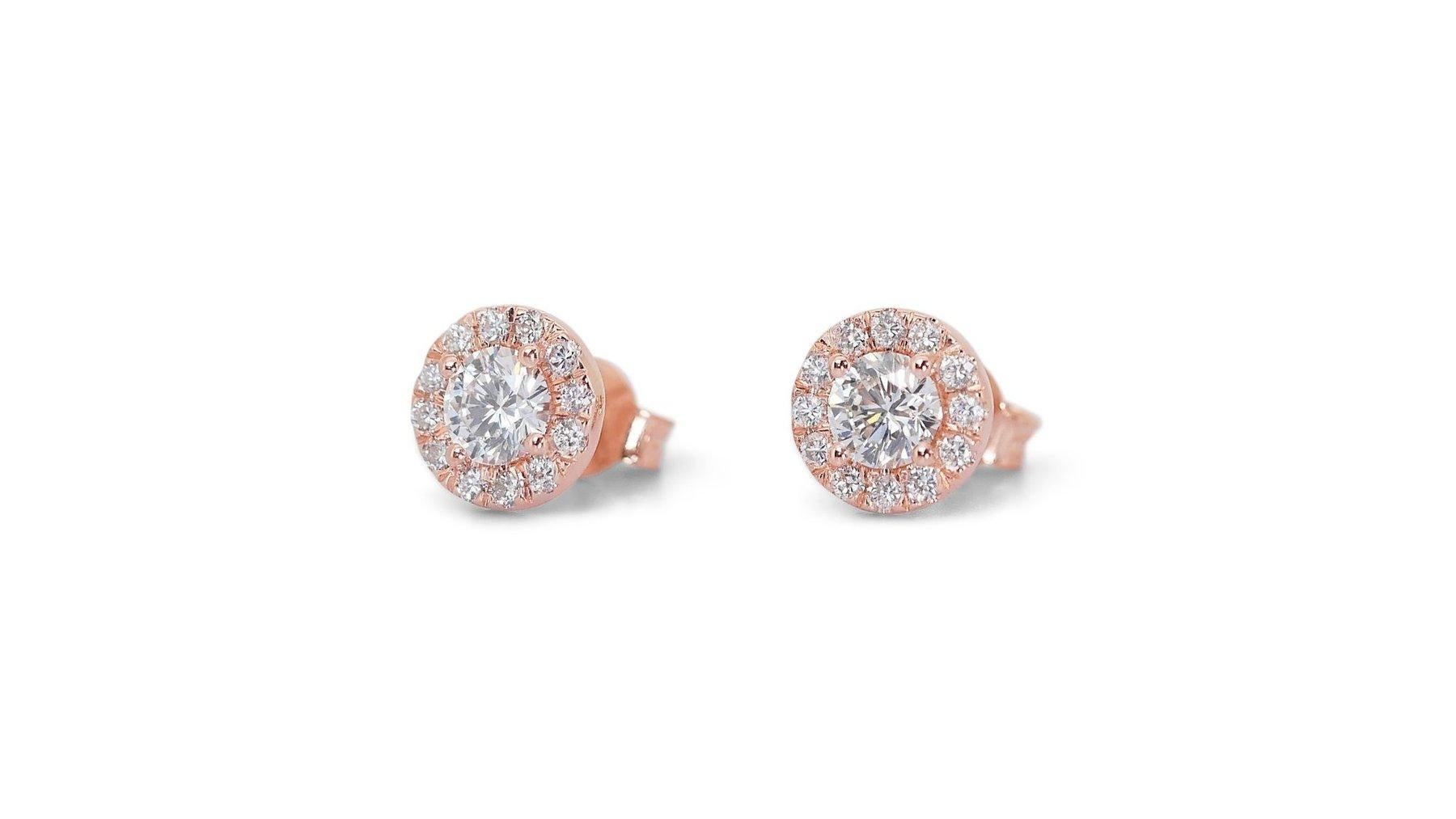 Lustrous 18k Rose Gold Natural Diamond Halo Stud Earrings w/1.78 ct - GIA Certified

Immerse yourself in captivating sparkle with these mesmerizing diamond halo stud earrings, crafted in luxurious 18k rose gold. These stud earrings features a
