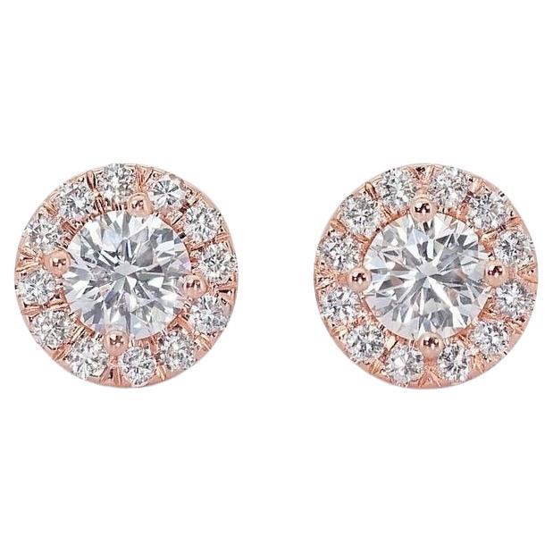 Lustrous 18k Rose Gold Natural Diamond Halo Stud Earrings w/1.78 ct - GIA 