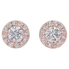 Lustrous 18k Rose Gold Natural Diamond Halo Stud Earrings w/1.78 ct - GIA 