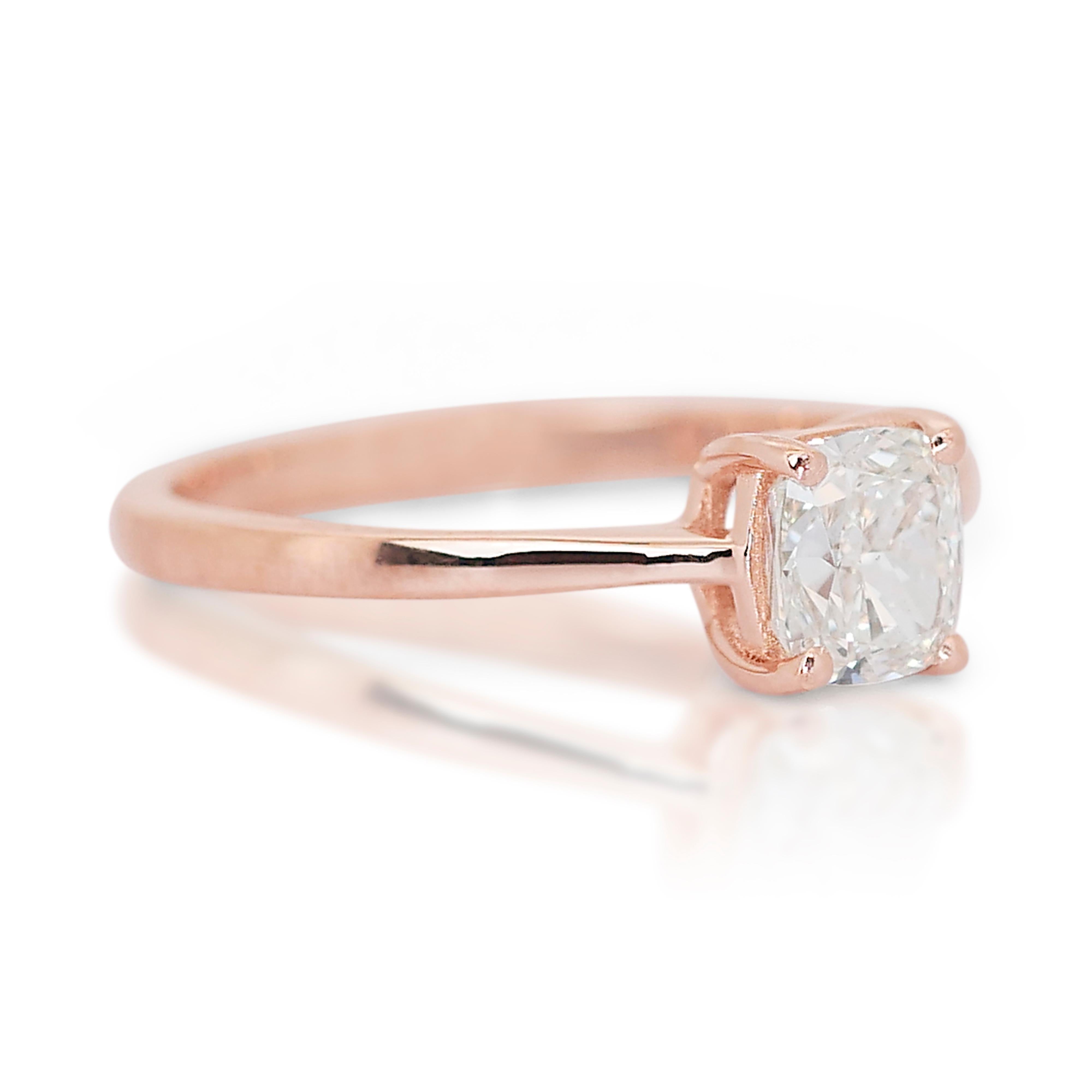 Lustrous 18K Rose Gold Ideal Cut Solitaire Natural Diamond Ring w/1.05ct 

Embrace the brilliance of everlasting love with our 18K Rose Gold Solitaire Diamond Ring - a testament to your unique and eternal bond. At the heart of this enchanting piece