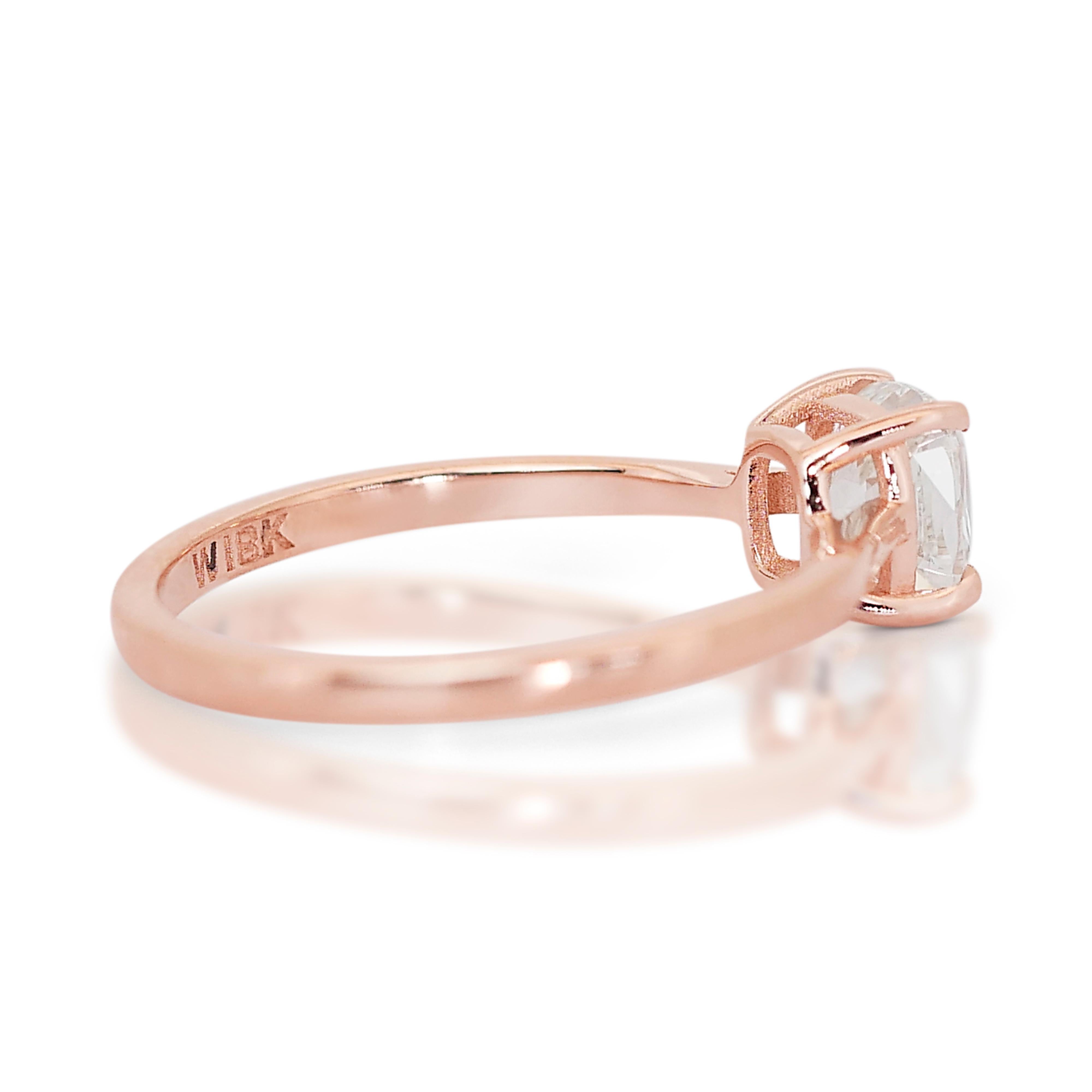 Brilliant Cut Lustrous 18K Rose Gold Solitaire Natural Diamond Ring w/1.05ct - IGI Certified For Sale