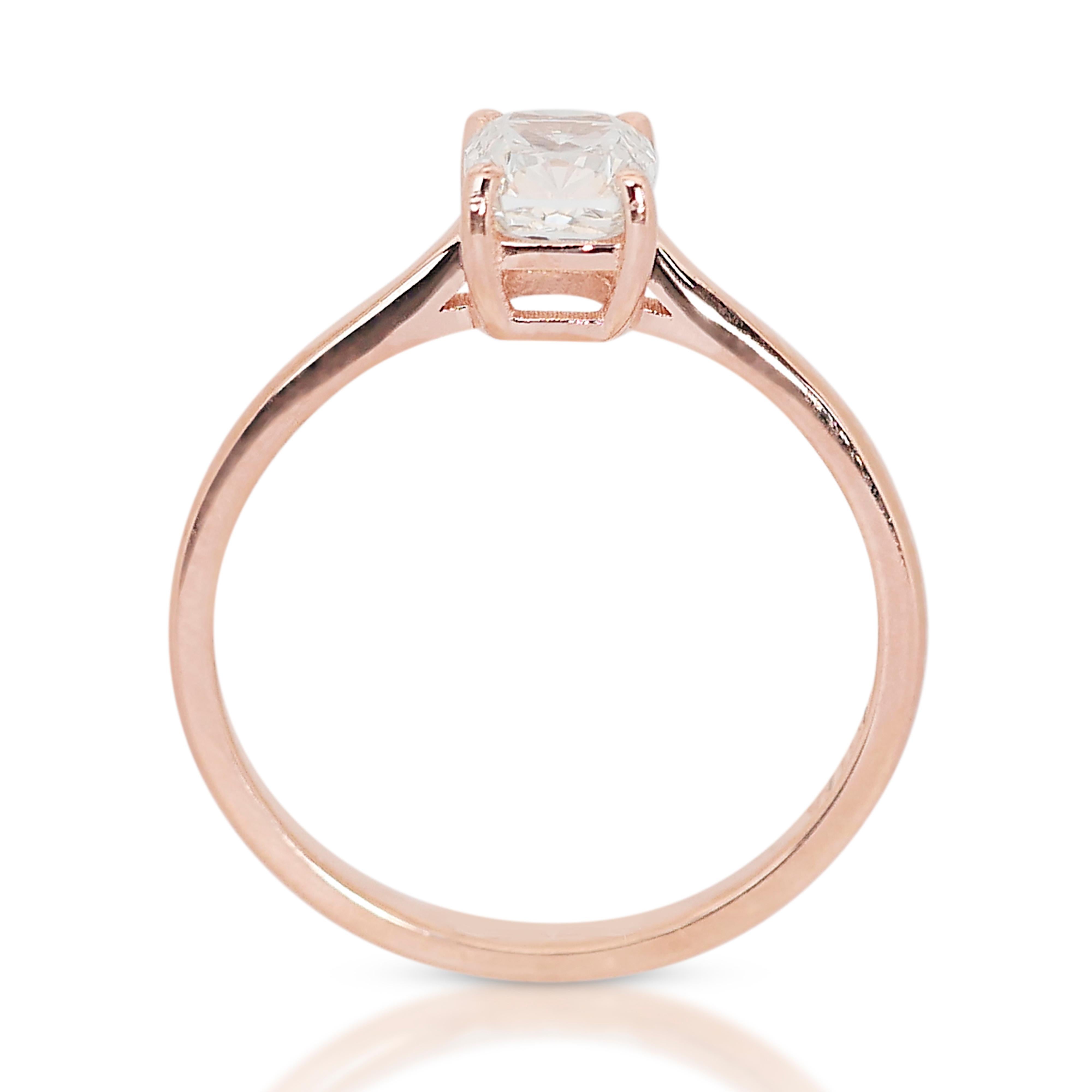 Lustrous 18K Rose Gold Solitaire Natural Diamond Ring w/1.05ct - IGI Certified In New Condition For Sale In רמת גן, IL